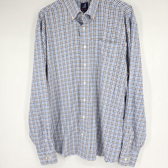 johnnie-O Blue and Tan Plaid Button Down Shirt - Picture 1 of 4